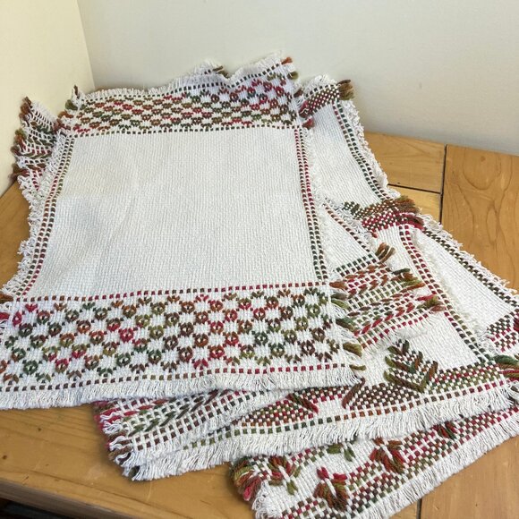 Scandinavian Hand Embroidered Cotton Placemats Huck Weaving Variety of 4 - Picture 8 of 8